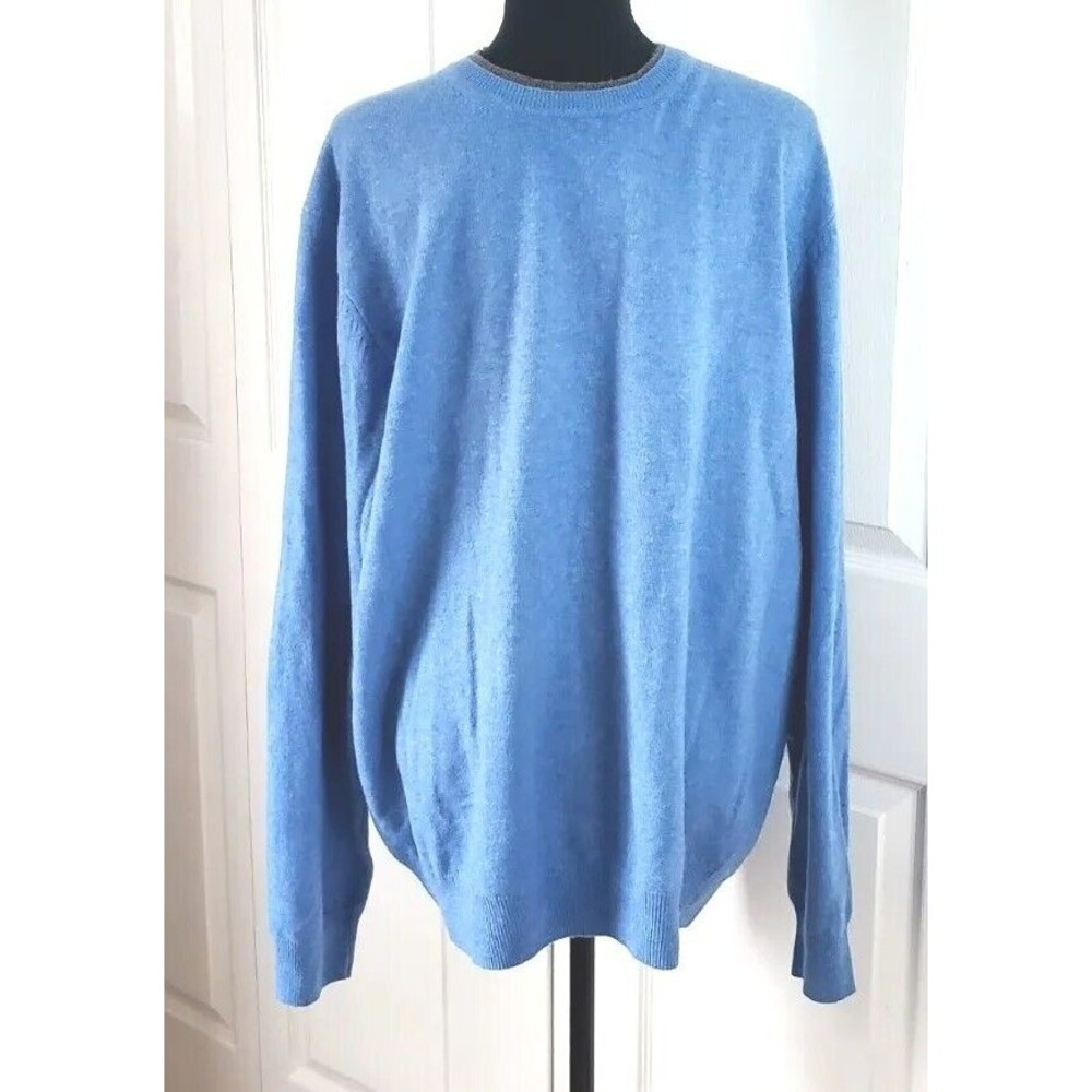 VTG Pierre Cardin Blue Lana Wool Sweater Elbow Patches Pullover Knit 2XL